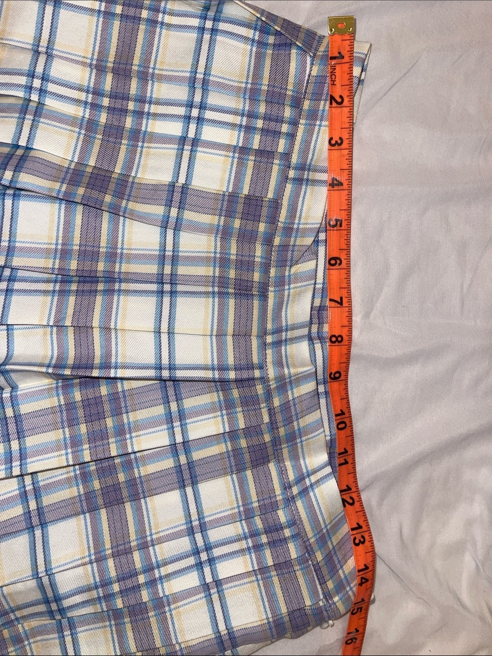 Pleated Mini Skirt in White with Purple and Blue Plaid - Picture 5 of 6